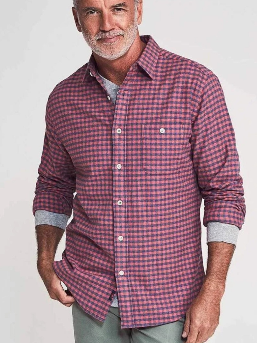 Faherty Stretch Seaview Flannel in Blue Rose Gingham Organic Cotton Men’s Large
